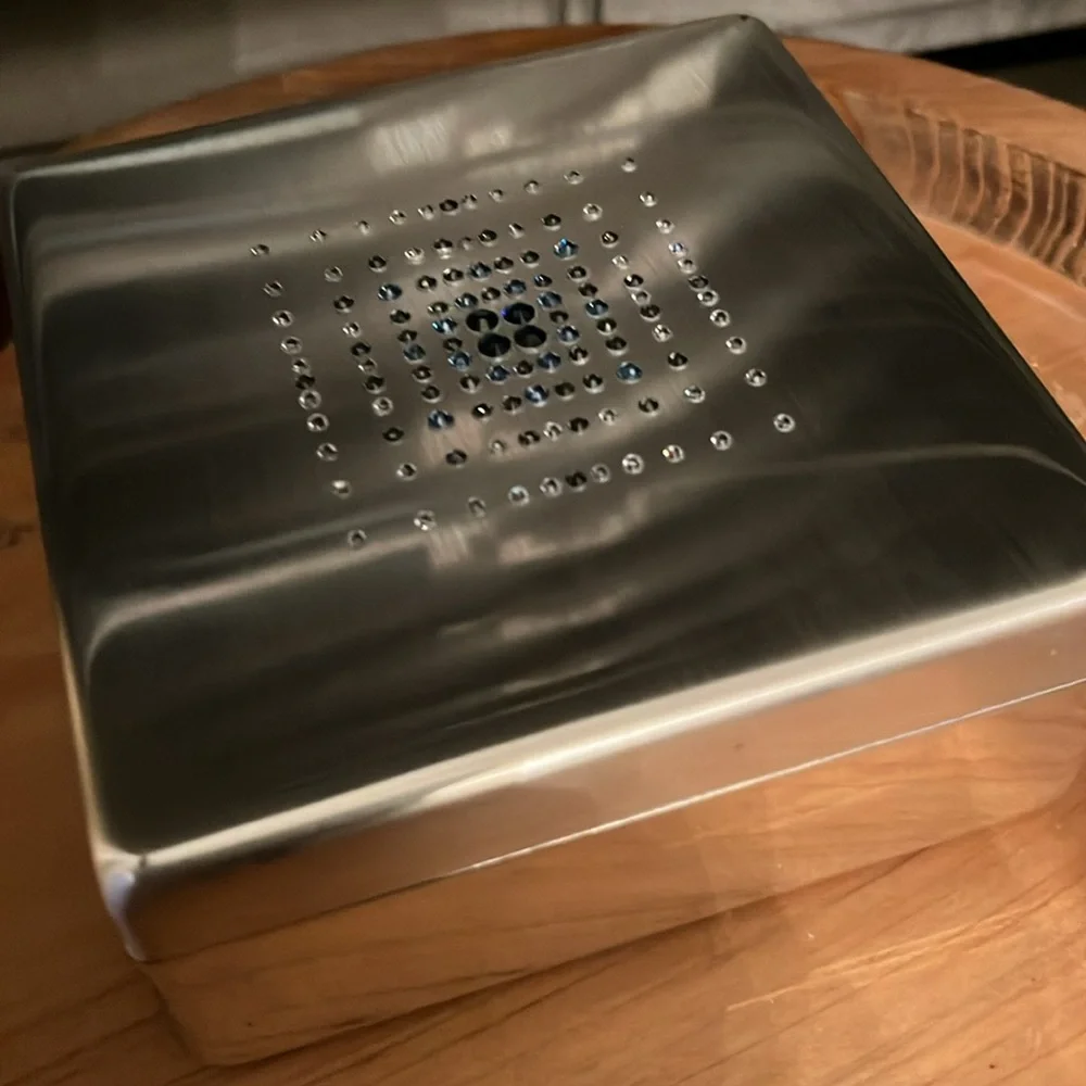 Swarovski Jeweled Brushed Finish Silver Box with Velvet Lining New In Giftbox